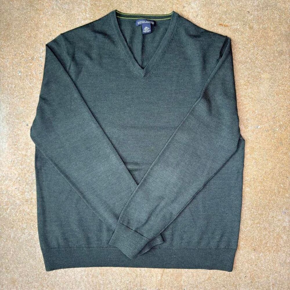 Banana Republic Merino Wool V Neck Sweater Large Olive Green Italy
